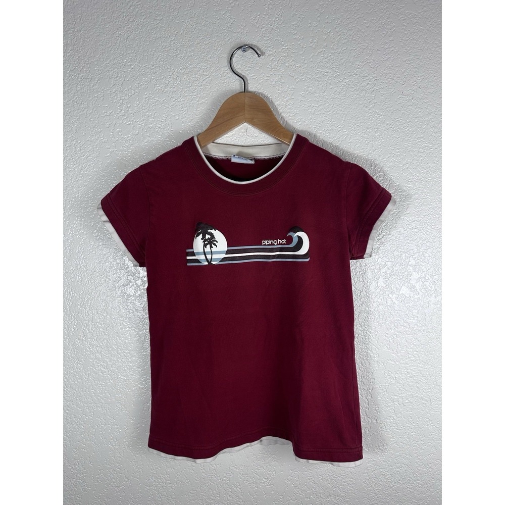 Piping Hot Women's Y2K Surf Graphic Baby Tee Pink Short Sleeve Size 8